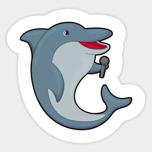 Dolphin at Singing with Microphone Sticker